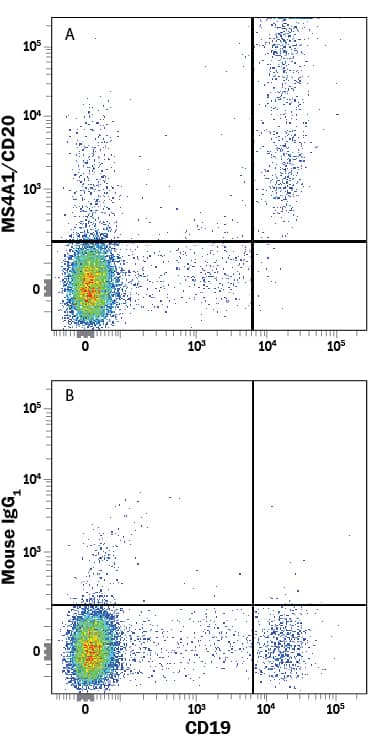 Detection of MS4A1/CD20 antibody in Human Peripheral Blood Lymphocytes antibody by Flow Cytometry.