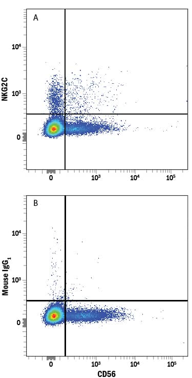 Detection of NKG2C/CD159c antibody in Human PBMC lymphocytes antibody by Flow Cytometry.