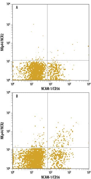 Detection of NKp44/NCR2 antibody in Human PBMCs antibody by Flow Cytometry.