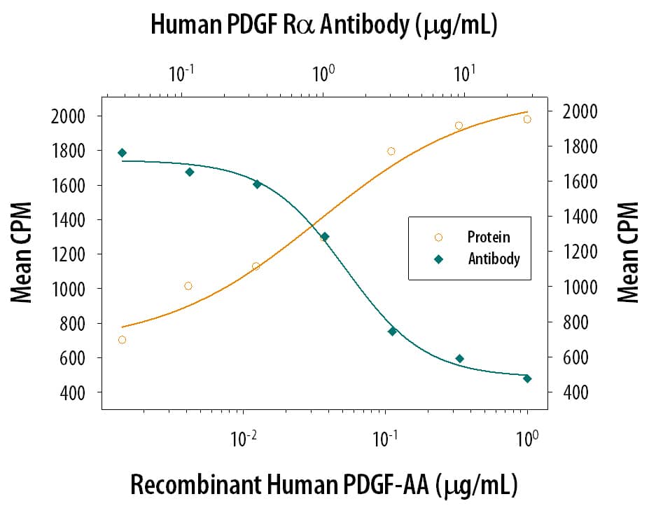 Cell Proliferation Induced by PDGF‑AA and Neutralization by Human PDGF R alpha Antibody.