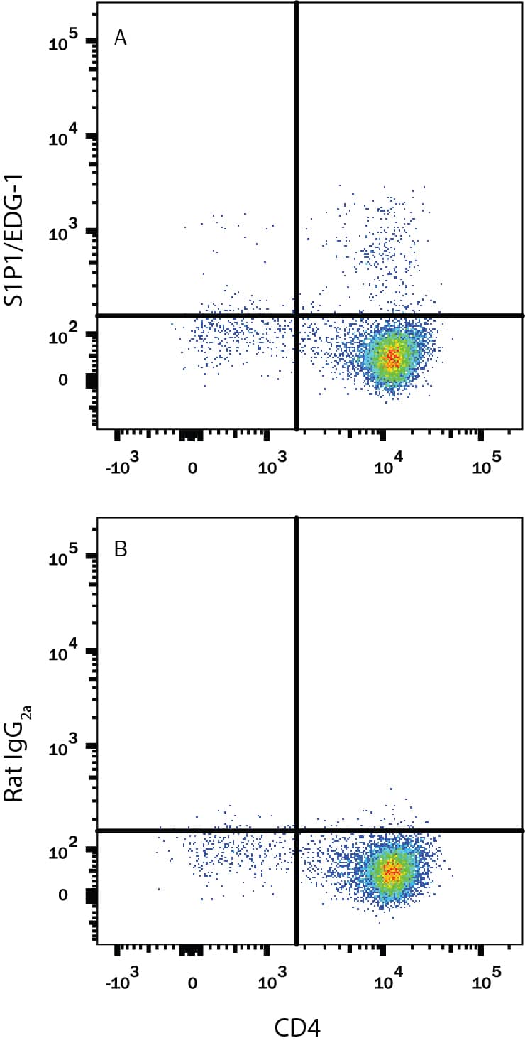 Detection of S1P1/EDG-1 antibody in Mouse Thymocytes antibody by Flow Cytometry.