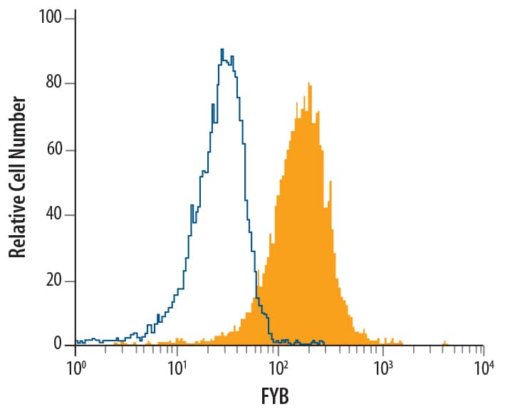 Detection of FYB/ADAP/SLAP130 antibody in Jurkat Human Cell Line antibody by Flow Cytometry.