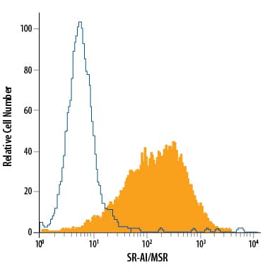 Detection of SR-AI/MSR antibody in RAW 264.7 Mouse Cell Line antibody by Flow Cytometry.