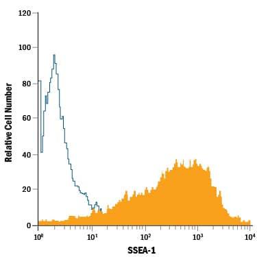 Detection of SSEA-1 antibody in D3 Mouse Cell Line antibody by Flow Cytometry.