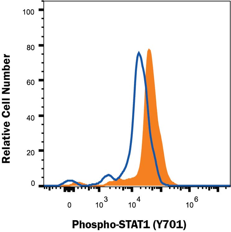 Detection of Phospho-STAT1 (Y701) antibody in IFN alpha-treated Daudi Human Cell Line antibody by Flow Cytometry.