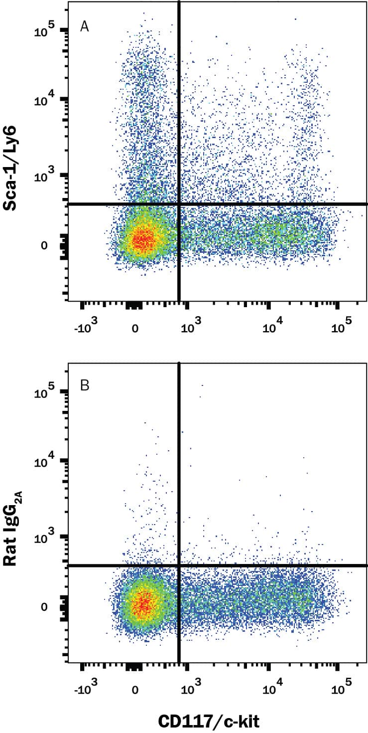 Detection of Sca-1/Ly6 antibody in Mouse Splenocytes antibody by Flow Cytometry.