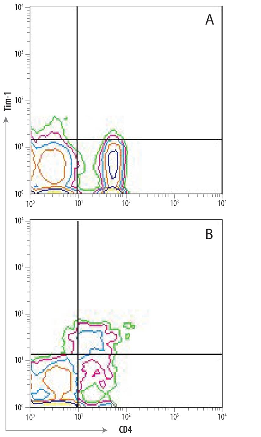 Detection of TIM-1/KIM-1/HAVCR antibody in Th2-stimulated Human PBMCs antibody by Flow Cytometry.