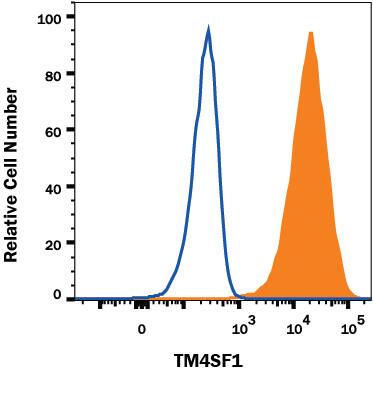 Detection of TM4SF1/L6 antibody in A549 Human Cell Line antibody by Flow Cytometry.