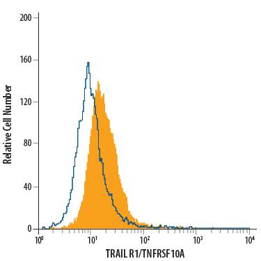 Detection of TRAIL R1/TNFRSF10A antibody in HeLa Human Cell Line antibody by Flow Cytometry.