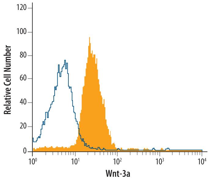 Detection of Wnt3A antibody in BG01V Human Stem Cells antibody by Flow Cytometry.