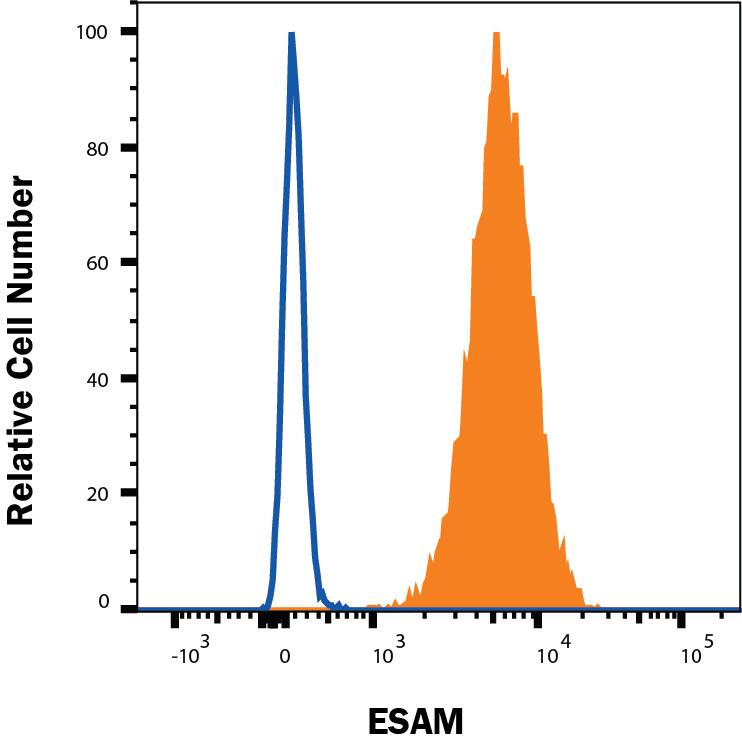 Detection of ESAM antibody in HUVECs antibody by Flow Cytometry.