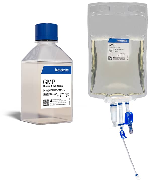 1L bottle and bag of GMP Human T Cell Media