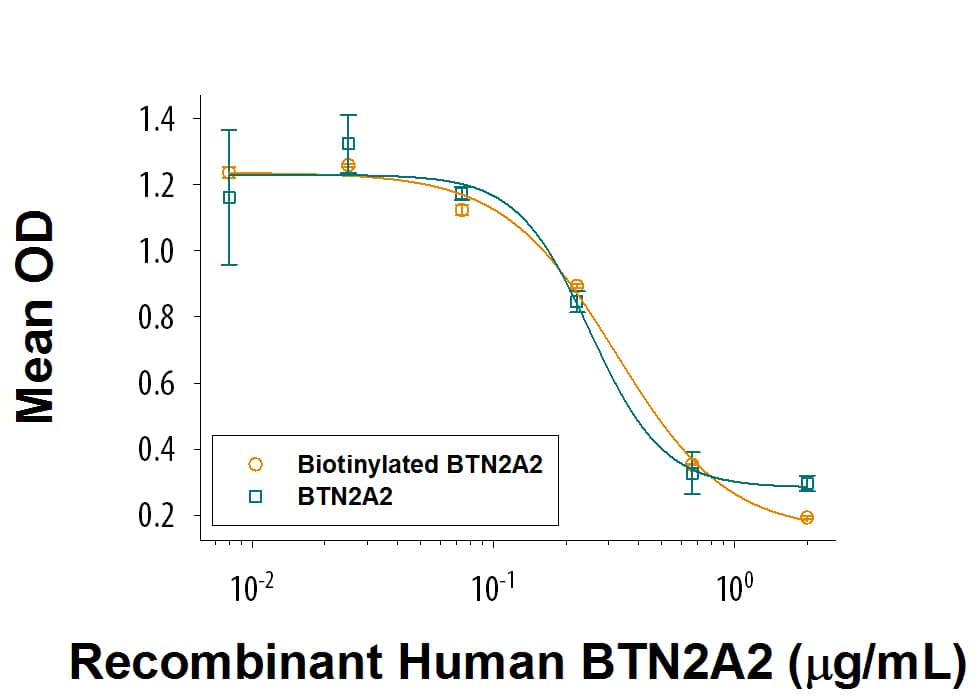 Recombinant Human BTN2A2 Fc Chimera Biotinylated Protein Bioactivity