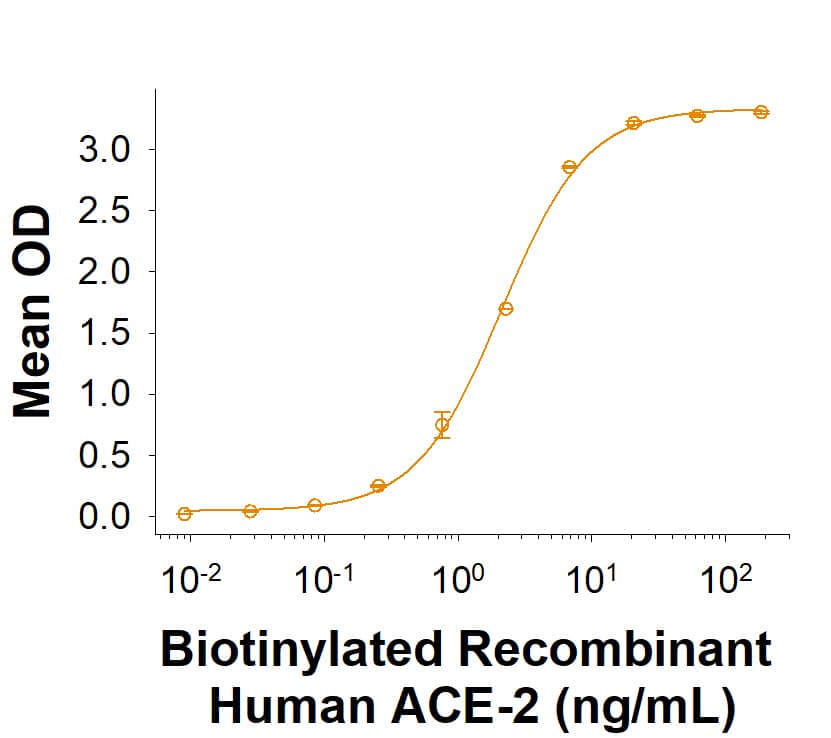 Recombinant Human ACE-2 Fc Chimera Biotinylated Protein Binding Activity.