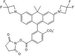 Orange dye (Reactive group: NHS ester). Applications: super resolution microscopy, confocal, two-photon excitation and live cell imaging