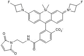 Red dye (Reactive group: maleimide). Application: flow cytometry, confocal microscopy, super resolution microscopy. Suitable for live cell imaging