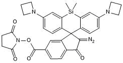 Red photoactivatable dye (Reactive group: NHS ester). Applications: super resolution microscopy (PALM), single molecule tracking and live cell imaging