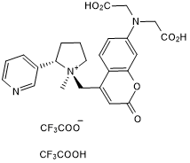 Caged nicotine; photoactivated by one-photon and two-photon excitation