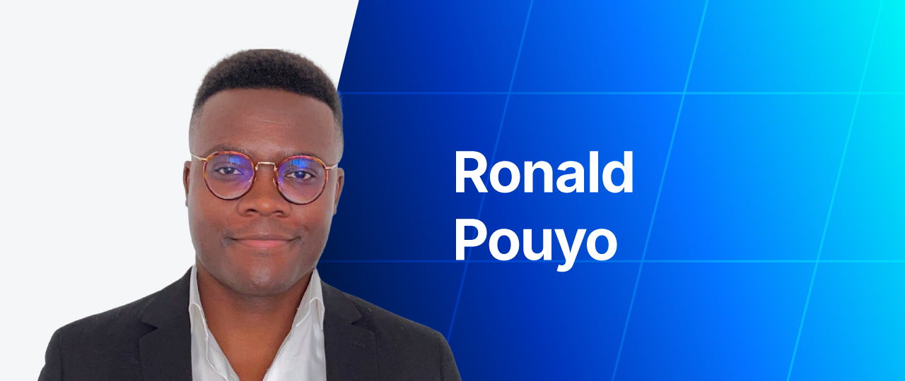 Headshot card featuring Ronald Pouyo alongside their name against a blue gradient background.